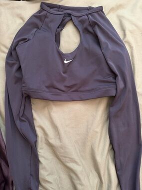 Nike Dark Purple Cropped Long Sleeve Keyhole Top